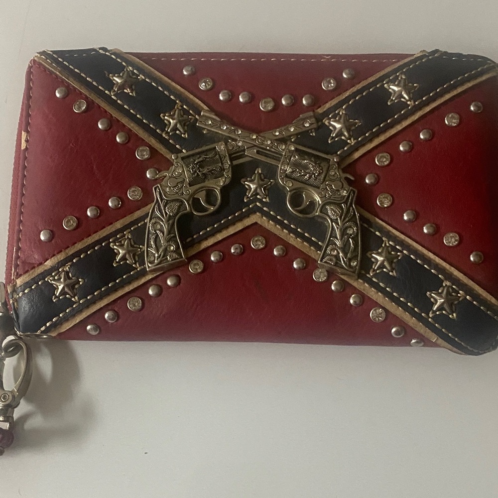 Red and Black Studded Clutch